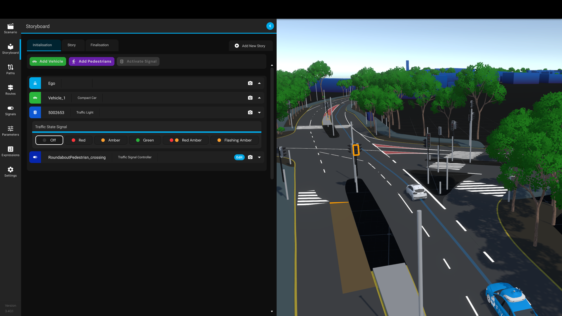 Traffic light with stop line validation overlay in Genie Scenario Editor